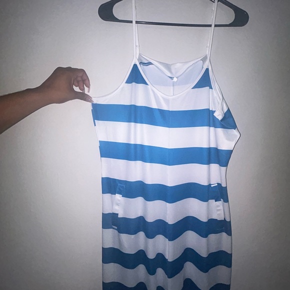 Blue and White Striped Jumpsuit - Picture 3 of 5